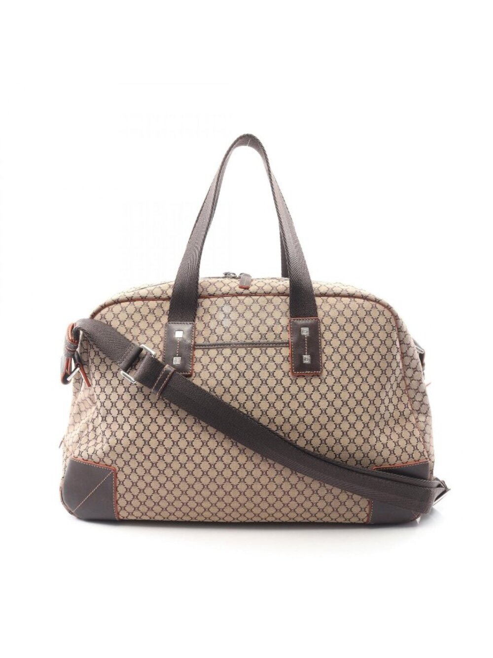 Celine Boston Bag Macadam 2-Way Beige Dark Brown Canvas Leather - Picture 1 of 9